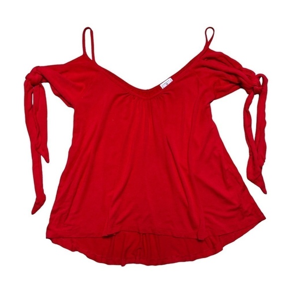 Free People We the Free Red Believe Me Cold Shoulder Blouse US XS - Picture 2 of 9